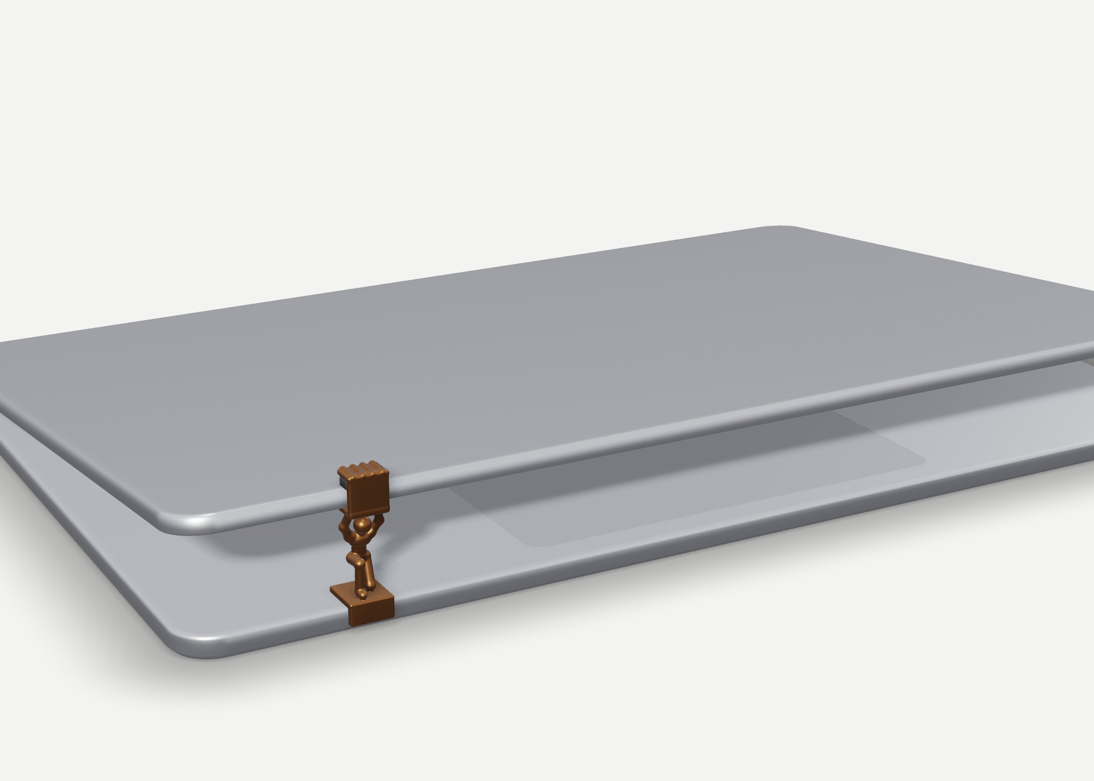 A silver laptop held slightly open by Propt Atlas at its front-left corner